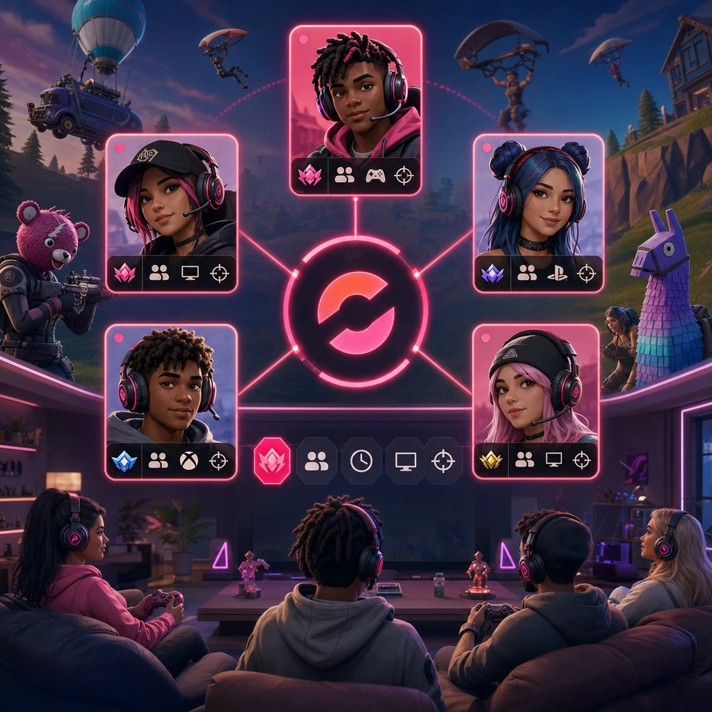 Compatibility makes it easier to move from random games to real squads. Find fortnite players on COYA who match your rank, age, platform, and playstyle