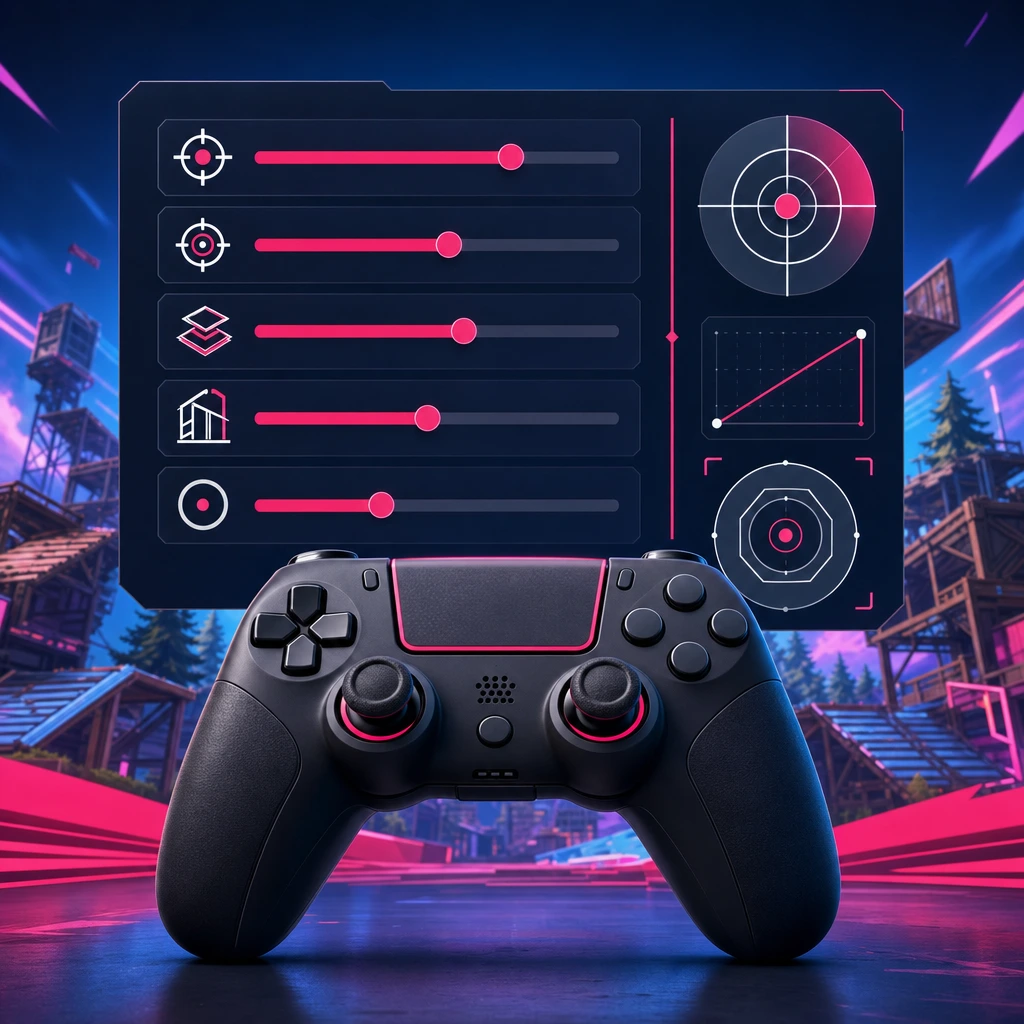 Controller settings should balance aim feel, speed, and control. Fortnite sensitivity controller settings screen with look, ADS, build, edit, and deadzone options