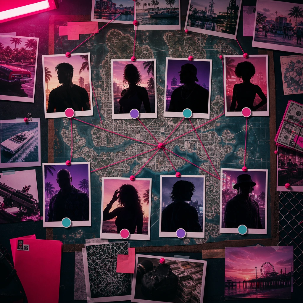 Confirmed details stay separate from strong clues and community speculation. GTA 6 characters confirmed facts and rumors comparison board
