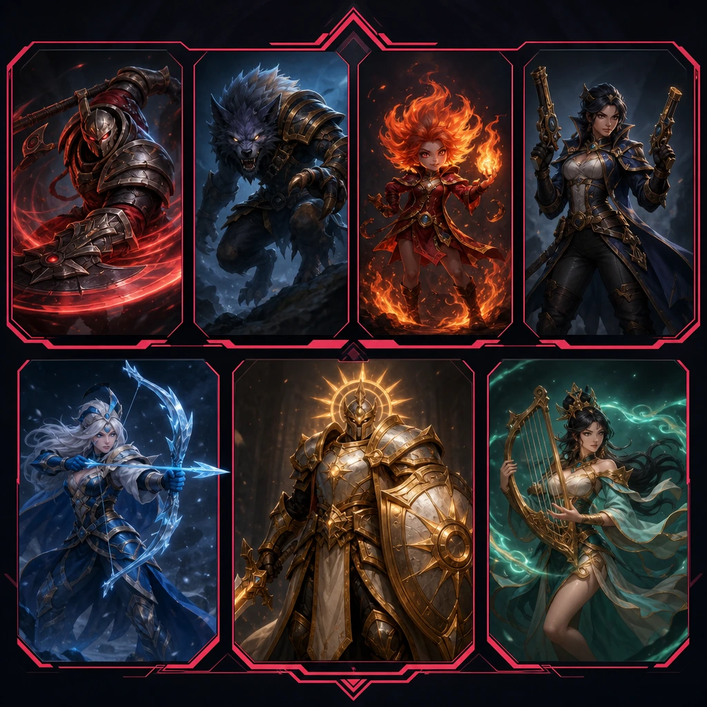 Start with readable champion kits and adjust for current 2026 patches. League of Legends Beginner Guide champion chart organized by role, playstyle, and mechanical difficulty