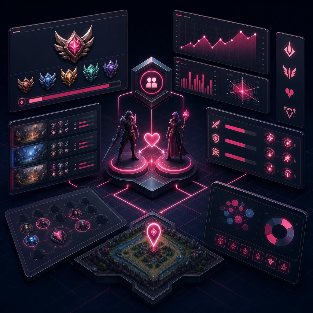 Profile statistics add context, but they cannot show every compatibility factor. League of Legends Finder workflow for checking rank, match history, and champion mastery