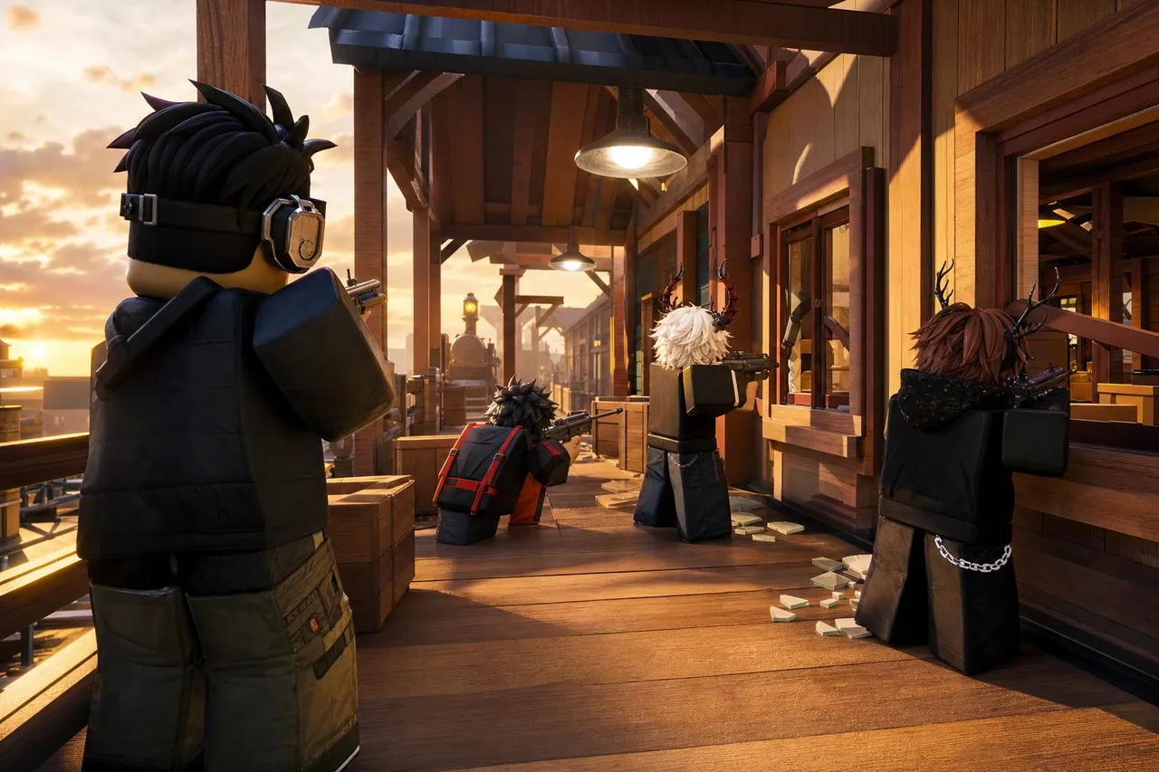 A strong LFG post sets up this kind of coordination before round one. Roblox RIVALS LFG squad coordinating inside the Western-themed Station map