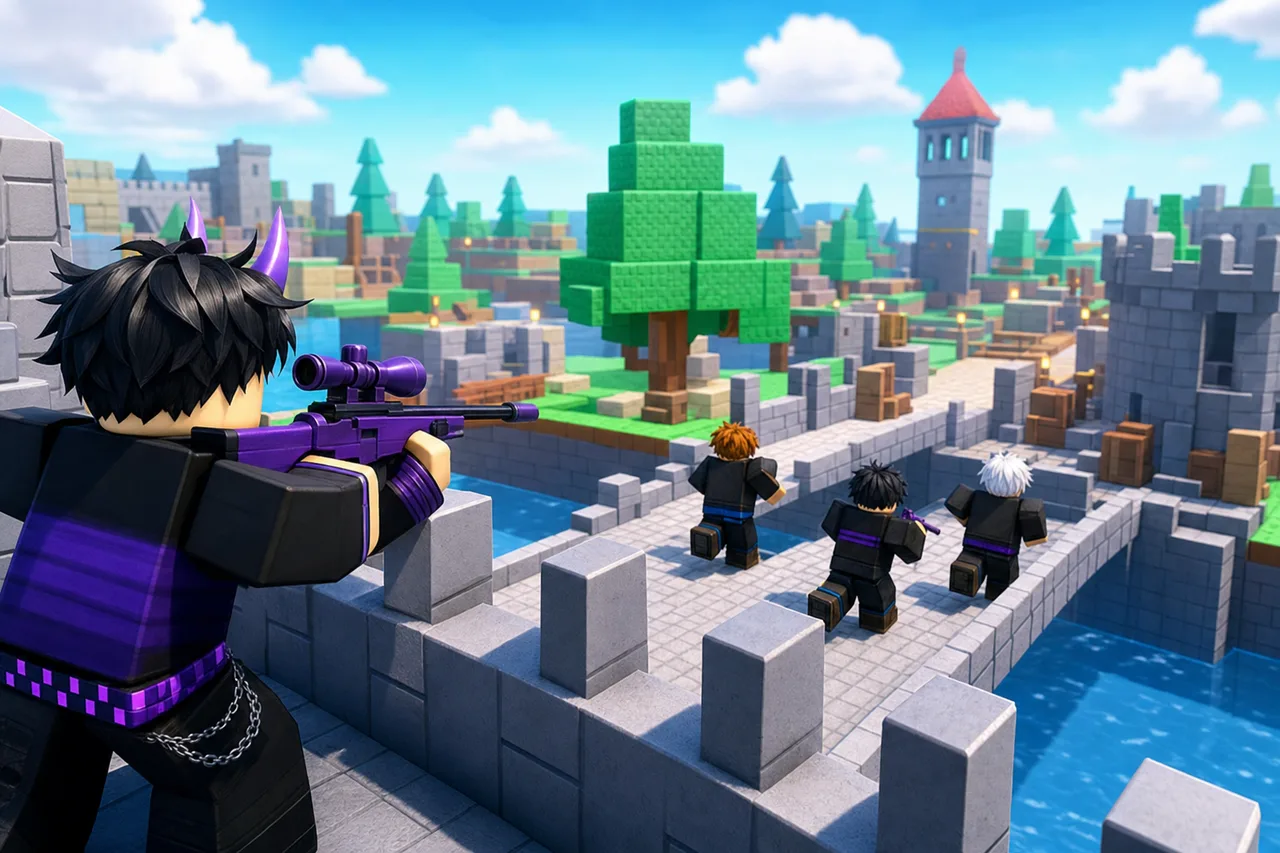 Good teammates bring coordination and calm comms, not just an open party slot. Roblox RIVALS LFG teammates coordinating a push across the Crossroads map